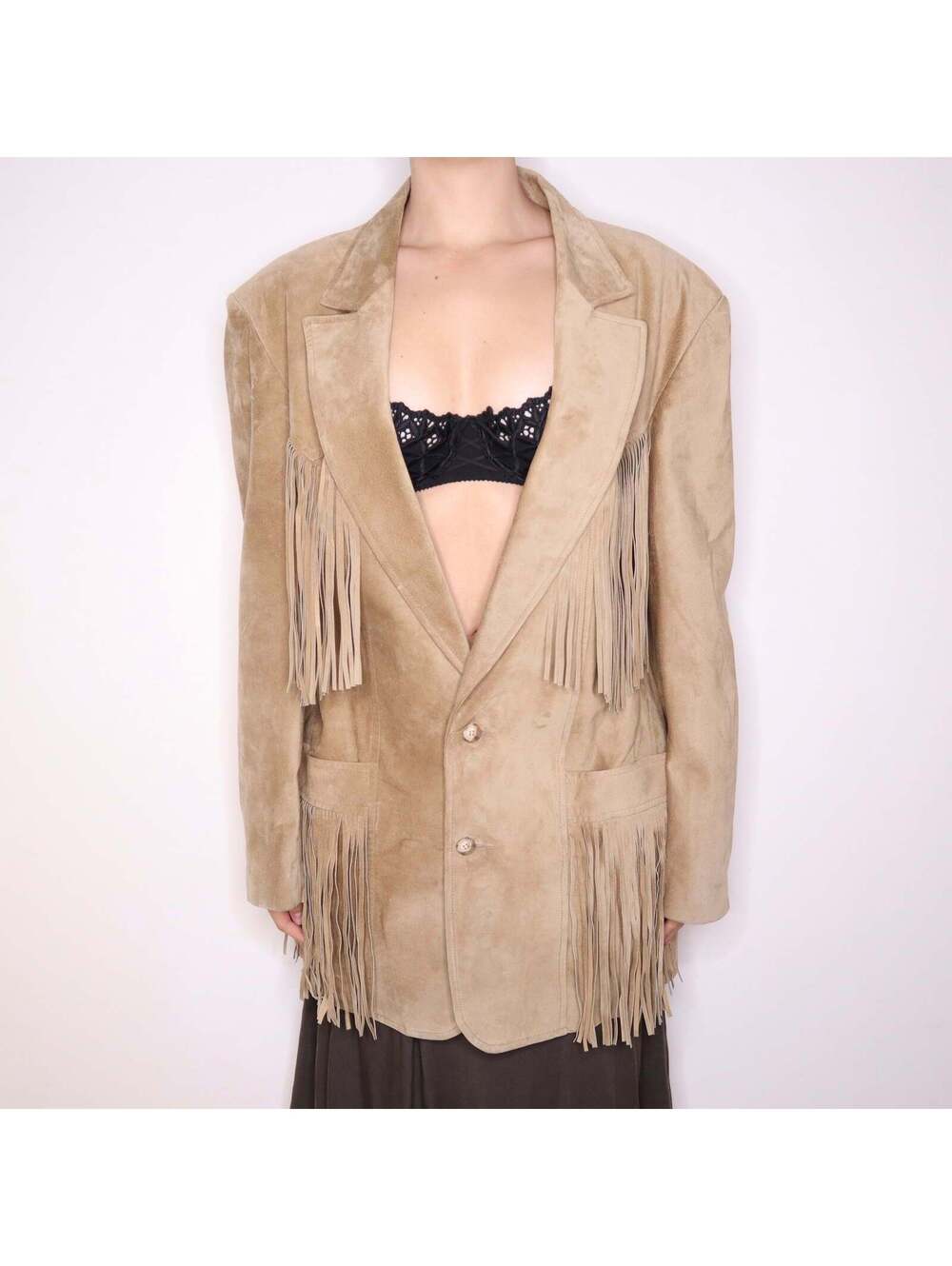 90s Tan Suede Fringe Jacket (XL)
